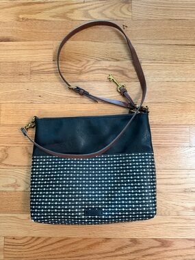 Fossil Women's Fiona Faux Leather Large Crossbody Purse Handbag, Black Stripe